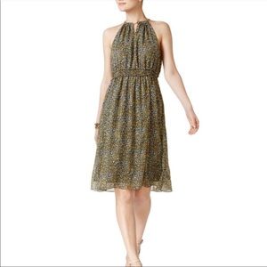 Michael Kors Floral Chain-Neck Halter Dress, Size 8
